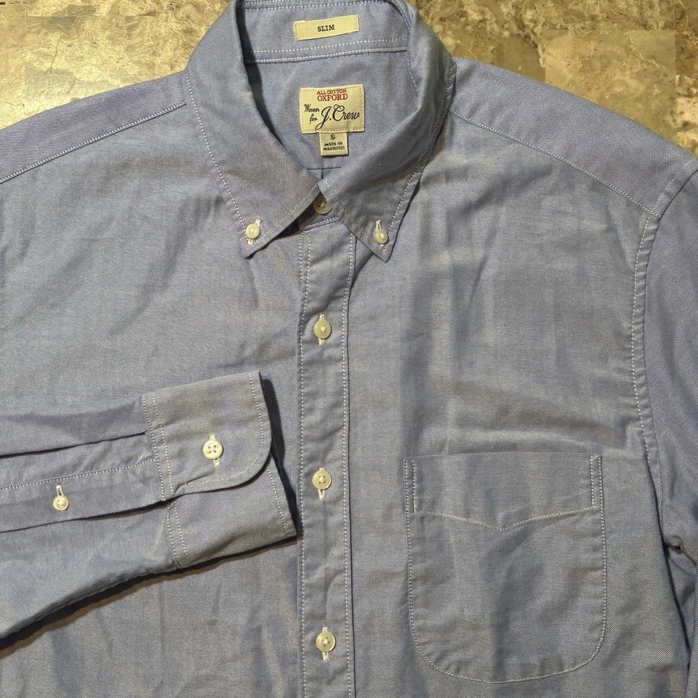 J Shirt Mens Small Slim Blue All Cotton Oxford Long Sleeve Pocket OCBD